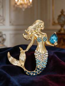 1pc Cute Mermaid Brooches, Alloy Diamonds Cartoon Character Pins For Backpack, Y2K Jewelry Accessories For Women Daily Wear & Gift - The  With Diamonds - View 6