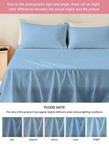 Juego de ropa de cama de 3/4 piezas de unicolor, suave y transpirable, ropa de cama de lujo a nivel de hotel, disponible en tamaños individuales, dobles, queen y king, incluye 1 o 2 fundas de almohada, 1 sábana plana, 1 sábana ajustable, ideal para decoración de habitaciones y regalos, adecuado para el hogar y la residencia, certificado Oeko-Tex - Azul - Ver 8