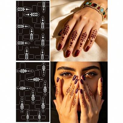 2pcs Vintage Finger Tattoo Stencils, Waterproof & Smudge-Proof, Delicate Wheat Ear & Scroll Pattern, Niche Personalized Finger Joint Decor Temporary Tattoo Templates, Unisex