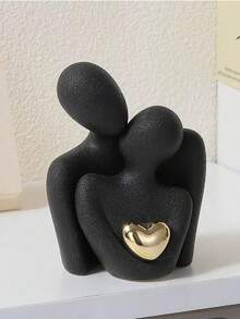 1pc Minimalist Abstract Couple Embracing Sculpture With Golden Heart Shape, Romantic Home Decor For Living Room, Bedroom, Office Shelf, Couple Gift Sculpture, Modern Art Home Decoration - View 12
