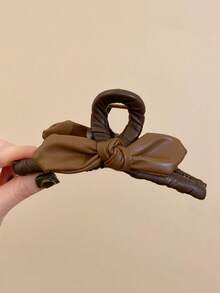 1 件装女士简约时尚皮革蝴蝶结发夹，后脑勺爪形头饰，发饰 - 彩色 - 查看 12