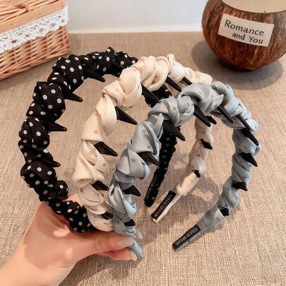 波点褶皱防滑发带，高冠舒适发带，女士日常通勤发饰