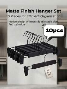 20/10pcs Black Plastic Hangers Set, Includes 2 Adjustable Rust-Proof Skirt Clips And 360-Degree Rotating Hooks, Suitable For Jeans And Casual Pants. - Multicolor - View 5