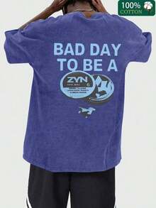 Camiseta Para Hombre"BAD DAY TO BE A ZYN" Graphic Double-Sided Printed Street Style Men's Casual Wear 230g Washed Cotton Round Neck Short Sleeve Comfortable Breathable Basic Double-Sided Printed Tee For Summer High-Quality Edgy DesignLoose And Comfortablegraphic Tees Streetwear Men - Xanh đậm - Xem 2