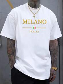 T-shirt in cotone da uomo taglie forti MILANO ITALIA, T-shirt estiva casual comoda con design tatuaggio catena dorata - Stil1 - Übersicht 6