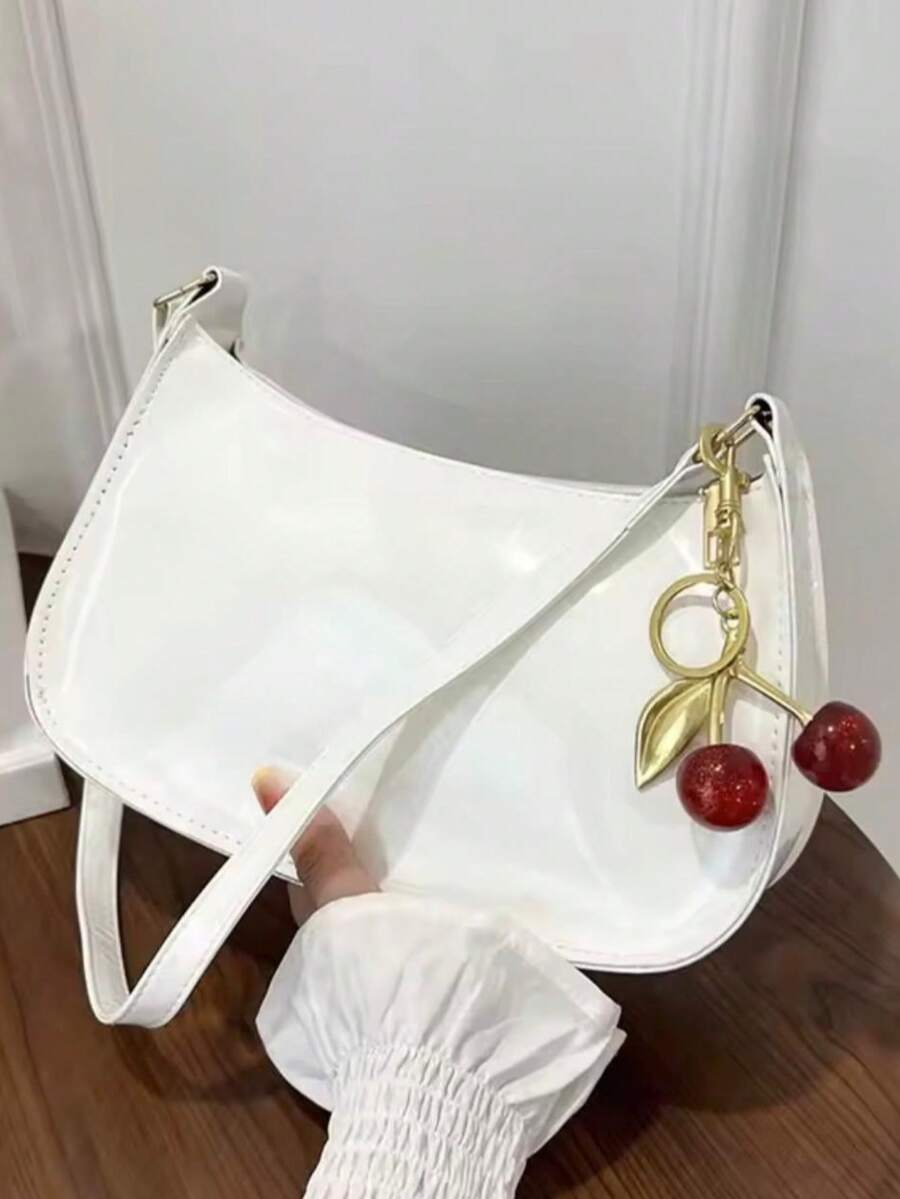 Elegancy Patent Leather Shoulder Bag + Cherry Keychain - New Release - 白色 + 櫻桃 - 查看 1