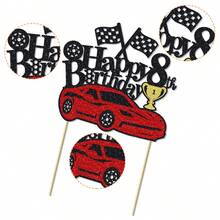 1 chiếc phụ kiện trang trí bánh kem hình xe đua, thích hợp cho sinh nhật 1/2/3/4/5/6/7/8/9/10, chủ đề cờ caro xe đua, dùng cho tiệc sinh nhật. - Xem 8