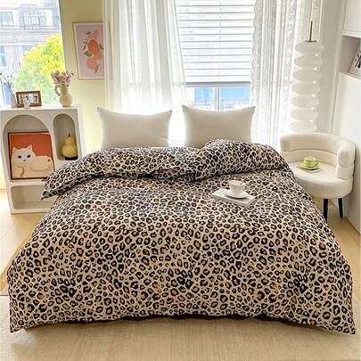 1 pieza Funda nórdica estampada, ropa de cama, funda nórdica (sin relleno), estampado de leopardo y corazón de moda, suave y cómoda, tela amigable con la piel, textura fina, combina comodidad y estética, protege el sueño, proceso amigable con la piel, adecuado para dormitorio, hogar, hotel, todas las estaciones, con cierre de cremallera, varios colores, ropa de cama extra grande