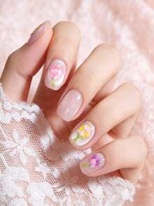 Assortiment de petites fleurs de couleurs claires pour l'art des ongles, pétales et sequins pour le printemps/été, matériaux DIY pour ongles, sequins de décoration pour salon de manucure - Multicolore - Voir 4