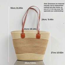1 chiếc túi đeo vai bằng rơm cá nhân hóa, túi tote đeo chéo đa năng, túi xách công sở dung tích lớn với chữ thêu, túi xách tay dành cho nữ. - Nhiều màu - Xem 8