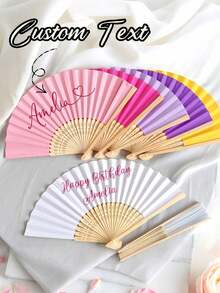 Customized Name/LOGO Fan, Summer Element Pattern, Party Gift Hand Fan, Classic DIY Fan, High-Quality Customized Decoration, Personalized, Fashion Exquisite Customization, Personalized, Unique Ideal Gift For Her, Boyfriend, Girlfriend, Dad, Family, Mom, Friends, Pets, Son - Multicolor - View 2