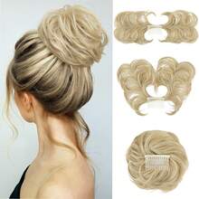 Women's Messy Bun Hair Extension Clip-In Hair Piece, Side-Swept Bun Hair Accessory, Suitable For Short Hair, Natural Straight Hair, Multi-Functional Adjustable Styling, Easy To Wear - Multicolor - View 7