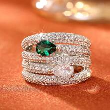 Women's Alloy Emerald Engagement Ring Pave Fashion Style For Engagement Fashion Jewelry Stackable Adjustable Comfort Fit Tarnish Resistant [T0993] - Bạc - Xem 6