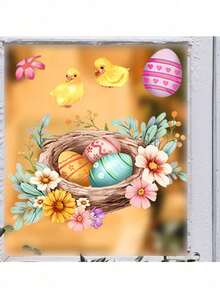 1pc Easter Bunny & Eggs Wall Sticker, Modern Style Decal, Reusable & Washable Self-Adhesive, Suitable For Living Room, Bedroom, Study - A - View 7