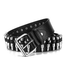 Bullet-Style Rivet Belts, Studded Punk PU Leather Belt - Black - View 2