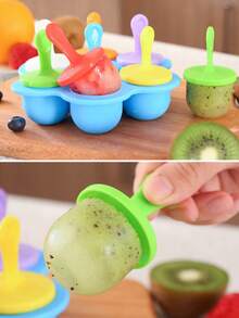 7-Cavity Silicone Ice Cream Pops Mold - DIY Fruit Shake Maker With Easy-Pull Handles & Drip Tray, Vibrant Colors For Homemade Popsicles, Ice Cream, Smoothies - Summer Kitchen Accessories, 1 Set, Style A (Random Color) - Multicolor - View 5