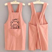1pc Cute Bear Printed Apron, Baking Chef Uniform, Suitable For Home And Catering Use, Oil Resistant And Durable, Soft And Breathable Woven Fabric, Front Pocket For Phone Storage, Soft And Breathable Kitchen Jacket, Fit For Housework And Work, Solid Color, Unisex - Pink - 查看 7