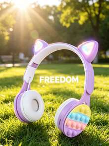 Auriculares inalámbricos tipo over-ear, diseño plegable y retráctil, regalo para mujeres, ideal para lecciones en línea, alivio del estrés, sonido estéreo Hi-Fi con graves, luz LED - Morado - Ver 13