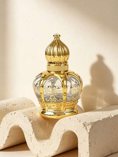 1/2pcs 15ml (0.51oz) Luxury Gold Crown Shaped Refillable Glass Essential Oil Roller Bottle With Stainless Steel Roller Ball, Leak-Proof Travel Size Cosmetic Container, Portable Aromatherapy Fragrance Vial, Suitable For DIY Fragrance Blending, Business Travel, Daily Use And Gifts For Men And Women