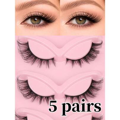 5 cặp mi giả kiểu mắt mèo, kiểu Âu và Mỹ, độ cong D, chiều dài hỗn hợp 7-16mm, nhẹ và mềm, có thể tái sử dụng, phù hợp cho người mới bắt đầu, dễ dàng gắn nhanh, tiết kiệm thời gian trang điểm, thích hợp cho đi làm, tụ họp, du lịch, món quà tuyệt vời cho bạn gái và các dịp lễ.