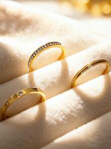 3pcs/Set 304 Stainless Steel 18K Gold Plated Stackable Ring Set, Classic Minimalist Women's Engagement Wedding Rings, Suitable For Women's Daily Wear, Party Jewelry, Beach Vacation, Valentine's Day Mother's Day Birthday Gift - Gold - View 5