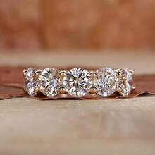 Nhẫn Zirconia tròn mạ vàng 18K sang trọng tối giản, quà tặng cưới/đính hôn cho nữ. - Vàng - Xem 10
