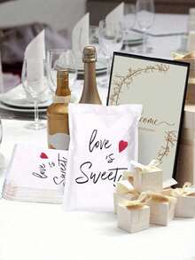 20pcs Brown Kraft Paper Bags, Printed With Red Heart Shape And "Love Is Sweet" Text, Romantic Party Gift Bags Suitable For Valentine's Day, Anniversary, Wedding Celebration, Bridal Shower, Romantic Gift Packaging And Holiday Events - Random - View 3