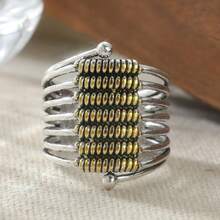 Vintage Dual-Tone Multi-Layer Wide Band Ring, Suitable For Women's Daily Wear, Gatherings And Casual Activities - Two-color - View 4