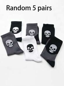 5/7 paires de chaussettes mi-mollet pour femmes, imprimé tête de mort gothique sombre et joyeux. Chaussettes souples et respirantes pour le port quotidien, les activités extérieures, la course, le basket-ball, le yoga, Halloween. - Multicolore - Voir 7