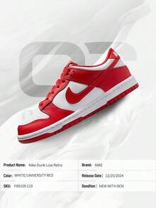 Nike Dunk Low White University Red (GS)– Order Sneakers– Shoes For Women - Vintage-Spring & Summer-Inspired Running Shoes, Shock-Absorbing Comfort, Gym To Streetwear Casual Wear -Mother's Day Gifts-Father's Day Gift-FB9109 119 - Trắng/Đỏ Đại học - Xem 6