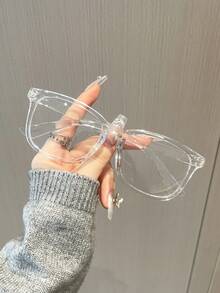 1件女款現代極簡風透明眼鏡，適用於日常生活、辦公、看電視、玩遊戲、手機裝飾 - 白色 - 查看 14