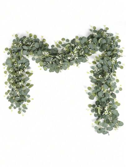 1/2/4/8pcs Artificial Eucalyptus Leaf Wreath, White Flowers - Ideal For Weddings, Parties, Home Decor, Fireplace Mantel, Table Runner, Outdoor Spaces, Valentine's Day Gifts, Artificial Plants