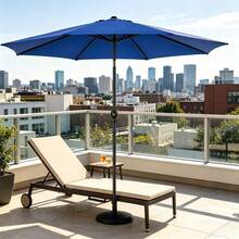 Heavy Duty 9FT New Blue Outdoor Market Umbrella, 8 Sturdy Ribs Patio Table Umbrella With Tilt & Crank, UV Protected Waterproof Sun Shade For Garden & Patio - B - 查看 3