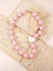 1pc European And American Bohemian Acrylic Bead & Heart Decor Beaded Necklace, Suitable For Summer Beach, Holiday And Daily Wear - Heart-shaped Beaded Necklace - View 22