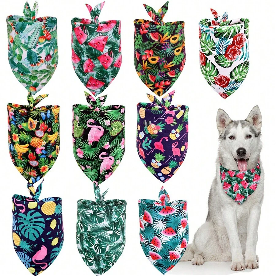 Tropical Style Fruit Flamingo Pet Bandana, Cactus Dog Scarf, Pet Triangle Bandana, In Stock For Cross-Border - BA068 Dưa hấu lá rùa đậm - Xem 1