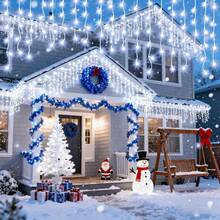 Luces de Cascada, Cuerda de luces Navideña 8 Modos, Luces IP65 Impermeable led para Exterior y Interior, para Bodas, Decoraciones Navideñas, Fiestas, Familias (10M 360LED/Multicolor) - Blanco frío - Ver 2