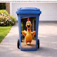 1pc 2D Flat Self-Adhesive Trash Can Sticker Funny Chicken Trash Bin Sticker, Cute Cartoon Rooster Decal, Funny Animal Garbage Can Decor, Waterproof 2D Sticker, PVC Material, Easy To Peel And Stick, Flat Art Sticker, Kitchen Storage - A - View 4