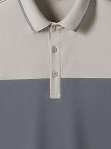 Camisa polo masculina slim fit para o verão, com gola em cor contrastante, carcela com botões e bordado, ideal para uso diário e atividades ao ar livre. - Cinza - Ver 2