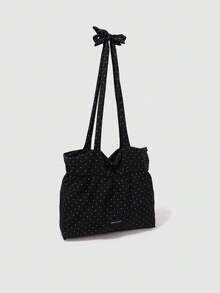 Dedoo Bolso de lona con lunares, bolso de hombro plegable de gran capacidad, adecuado para estudiantes, diseño de cordón con nubes arrugadas, estilo coreano - Negro - Ver 3