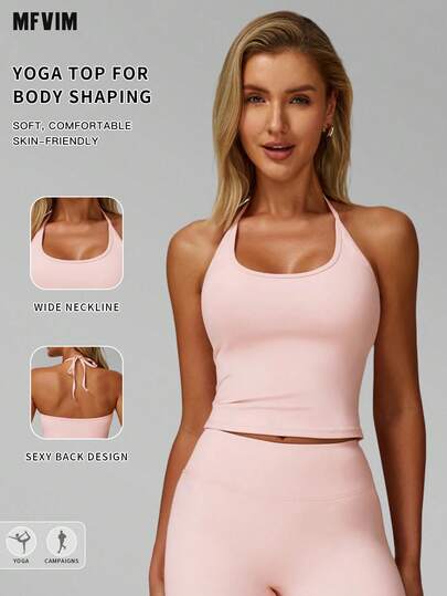  MFVIM Women's Spring & Summer Halter Neck Sports Tank Top, Backless Halter Strap Design, Breathable & Comfortable Casual Sportswear, Suitable For Outdoor Running, Cycling, Pilates, Yoga, Gym Workout, Versatile Sports Bra & Yoga Top
