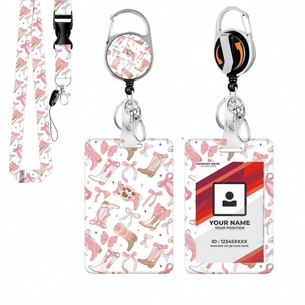 1pc (Badge Clip + Lanyard + Card Holder) Western Cowboy Boot ID Badge Reel, Retractable Badge Scroll, Work Tag Badge Holder With Rotating Clip, Versatile Nurse Name Card Holder With Detachable Strap, Personalized Medical Assistant Badge Accessories With Lanyard, Anti-Lost Backpack Hanging Charm With Keychain, Suitable For Doctors, Teachers, Nurses, Office Workers, Nurse's Day Office Gift, Business/Office Supplies (Bow Tie Style)
