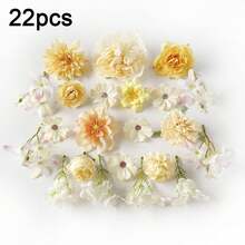 22个仿真花头，多色仿真牡丹雏菊花，玫瑰丝绸雏菊花头，适用于工艺花环、婚礼派对、DIY、家居装饰 - 黃色 - 查看 1