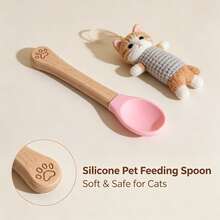 1个猫爪造型宠物喂食勺，硅胶勺头木柄，猫罐喂食器，可爱宠物喂食工具 - 小容量 - 查看 6