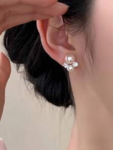 一对，法式优雅气质，甜美温柔个性，粉色仿珍珠镶嵌耳环，适合女性日常通勤、约会、度假和订婚等场合佩戴。 - 淺粉色 - 查看 4