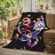  1PC A-Amazing D-Digital Anime Circus Cozy Super Soft Flannel Blanket,  Flannel Throw Blanket 50"X60" - Printed With Purple Blue Neon Gradient Background, , Jax, Gangle, King, One-Eyed Monster, Jagged Teeth, Clown Nose, Tapestry Wall Hanging, Digital Circus Fan Gift, Room Decor For Bedroom Or Dorm -280gsm - 多色 9 - 查看 2