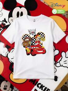 Men's 100% Cotton Disney Cars Land Mickey & Lightning McQueen Racing Retro Casual T - Shirt - White - View 2