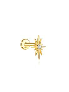 EleRunis 1 đôi bông tai hình ngôi sao tám cánh bằng bạc Sterling 925, thích hợp đeo hàng ngày cho nữ, dự tiệc cưới, lễ đính hôn, kỷ niệm, ngày Valentine. - Vàng - Xem 7