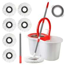 Spin Mop And Bucket With Wringer Set, 360° Mop And Bucket System With 3 Microfiber Mop Refills And 61" Extended Handle For Floor Cleaning - 白色 6 刷頭 + 地板刷 - 查看 4