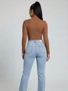 Set Of 3 Stylish Women's Premium Ribbed Turtleneck Sweaters With Long Sleeves, Warm, Long-Sleeved, Base Layer, Perfect For Winter, Mother's Day, And As A Gift. - 棕色 黑色 白色 - 查看 4