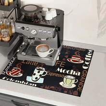 1pc Coffee Pattern Printed Kitchen Cabinet Countertop Bowl Dish Drying Mat, Super Absorbent Hides Stains, Rubber Backed Multi-Purpose Dining & Kitchen Mat, Suitable For Coffee Maker, Bowls, Dishes Drying Rack - HL LSD608 - View 3